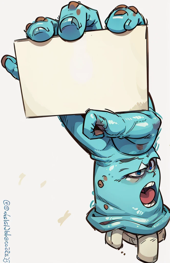 zombie hand, holding blank paper, bluish skin, thick strokes, bones showing 
