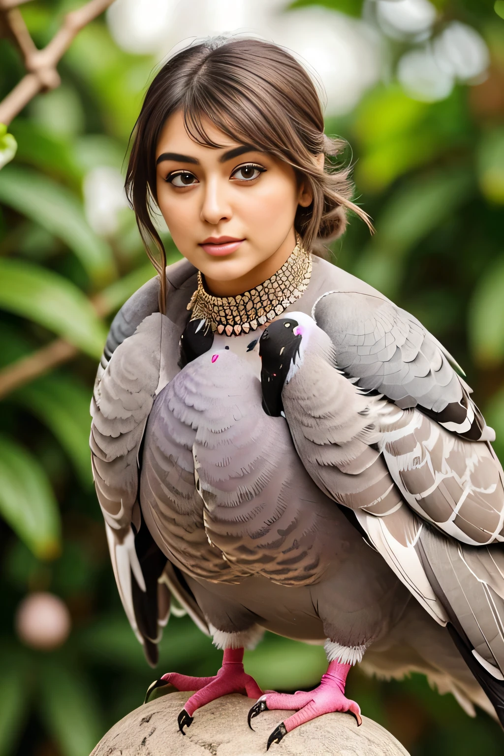 Hansika Motwani is a pigeon bird, She is a bird but her head looks like girl, from neck to full body looks like pigeon bird. Pigeon legs, pigeon wings. Bird body, pigeon body, perfect picture, perfect bird, real bird, Real head replace with real pigeon head. Exact Bird. Pigeon and its eggs.