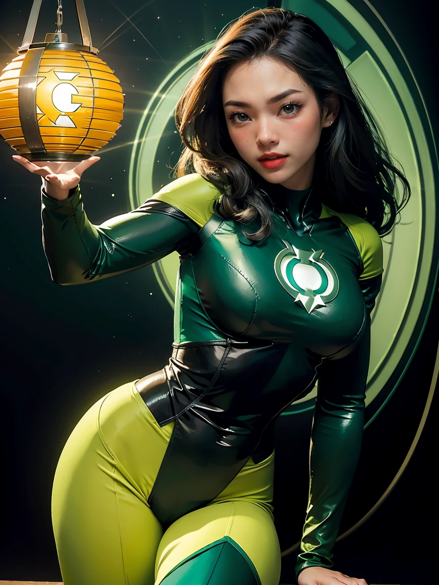 A beautiful woman in style,y Yellow Lantern (in English: Green Lantern) is a DC Comics superhero. Created by Martin Nodell and Bill Finger, the original Green Lantern was recast as a new superhero with the same name in the 1960s, the original character became known by the name his parents called Alan Scott and for a time adopted the identity from Sentinela (Brazil).
The current Green Lantern, founding member of the Justice League of America. This time, she helped cement the new Green Lantern as a popular hero, with a more cosmic theme.
lined lips, green bodysuit, covered navel, makeup,
muscular, tight skin, All green uniform, muscular female, green bodysuit, yellow bodysuit,
Looking at the Viewer, (medium breasts: 1.4), (hanging breasts: 1.3), (full breasts: 1.4), (realism: 1.5), (Realisitc: 1.4), (Absurdity: 1.4), 8k, ultra-detailed, Detailed beautiful woman, (Only one:1.4), 1girl, (Viewer facing:1.2), sexy,