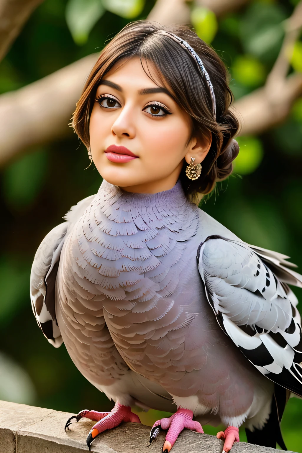 Hansika Motwani is a pigeon bird, She is a bird but her head looks like girl, from neck to full body looks like pigeon bird. Pigeon legs, pigeon wings. Bird body, pigeon body, perfect picture, perfect bird, real bird, Real head replace with real pigeon head. Exact Bird. Pigeon and its eggs.