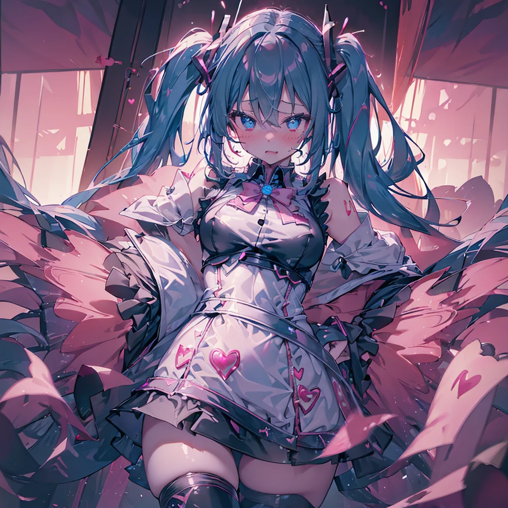 (masterpiece,Super detailed,In 8K,Best Composition,Moody lighting,Photorealistic,Dynamic Shot:1.5),hatsune miku,,Adult sexy body,Light blue twin tails,,Double teeth,A small pink heart on her cheek,Pink and black gothic dress fashion,Jirai fashion with very delicate details,Black platform high boots,Beautiful long legs,Beautiful big ,Nipples,pussy,Lots of neon lights,ahegao, ((Heart-shaped pupils)), ((Sexy pose)) , saliva trail, full-face blush, Detailed super oily shiny skin, , , orgasm, , , arched back, , torogao, ahegao, BREAK, pink neon, Dramatic lighting, psychedelic, Clear liquid, Oculogyric crisis, night, dark church background, stained glass, colorful, neon disco