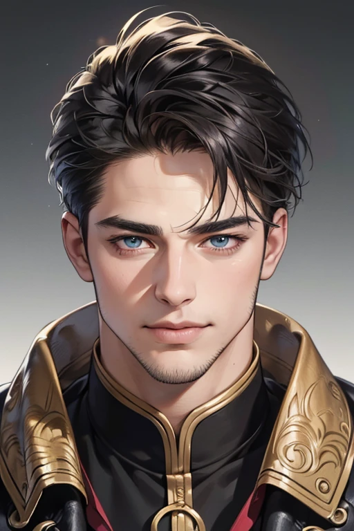 (best quality,4k,8k,highres,masterpiece:1.2),ultra-detailed,(realistic,photorealistic,photo-realistic:1.37),30 year old man,3 day beard,handsome anime,portraits,strong,masculine,dark hair,sharp jawline,mesmerizing eyes,perfectly styled hair,cool anime outfit,confident expression,vibrant colors,dynamic lighting, CEO and expression smile in love.