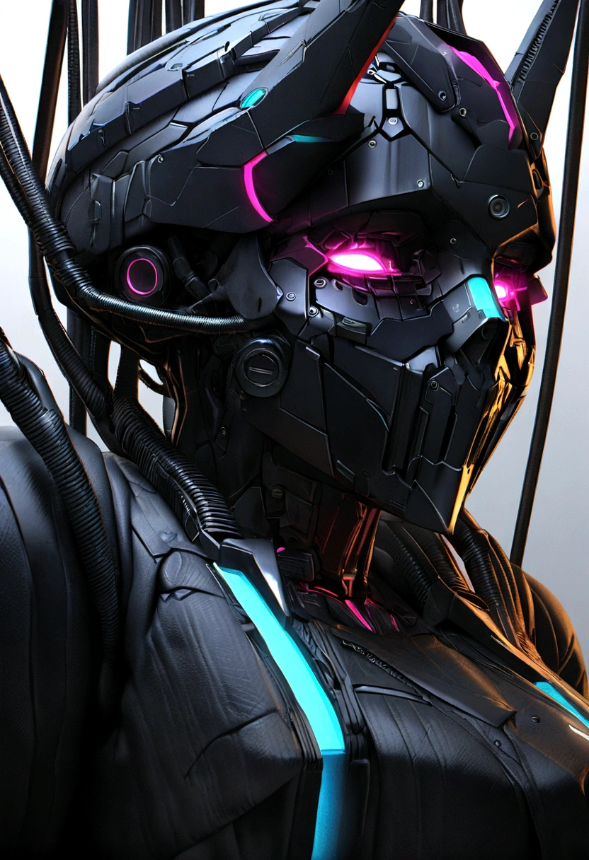 1mechanical girl,((ultra realistic details)), portrait, global illumination, shadows, octane render, 8k, ultra sharp,metal,intricate, ornaments detailed, cold colors, egypician detail, highly intricate details, realistic light, trending on cgsociety, glowing eyes, facing camera, neon details, machanical limbs,blood vessels connected to tubes,mechanical vertebra attaching to back,mechanical cervial attaching to neck,sitting,wires and cables connecting to head
