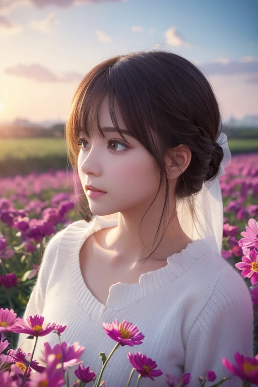 Sunny day landscape images, Only landscapes with flowers, Flower Field, unmanned, There are no animals, Lively and childlike, Art Style, comics, Artistic, Soft Color Palette, As if blown by the wind々Various kinds of flowers, Luminance, Magical Pictures, Soft lighting, Light background, Realistic photos, Very detailed, 4K, High resolution, Ultra-thin Sharp, high quality, Individuality, Beautiful colors, 3D Rendering,