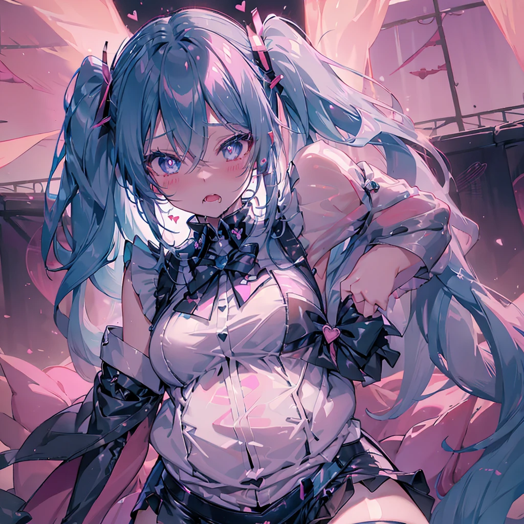 (masterpiece,Super detailed,In 8K,Best Composition,Moody lighting,Photorealistic,Dynamic Shot:1.5),hatsune miku,,Adult sexy body,Light blue twin tails,,Double teeth,A small pink heart on her cheek,Pink and black gothic dress fashion,Jirai fashion with very delicate details,Black platform high boots,Beautiful long legs,Beautiful big ,Nipples,pussy,Lots of neon lights,ahegao, ((Heart-shaped pupils)), ((Sexy pose)) , saliva trail, full-face blush, Detailed super oily shiny skin, , , orgasm, , , arched back, , torogao, ahegao, BREAK, pink neon, Dramatic lighting, psychedelic, Clear liquid, Oculogyric crisis, night, dark church background, paizuri, colorful, neon disco