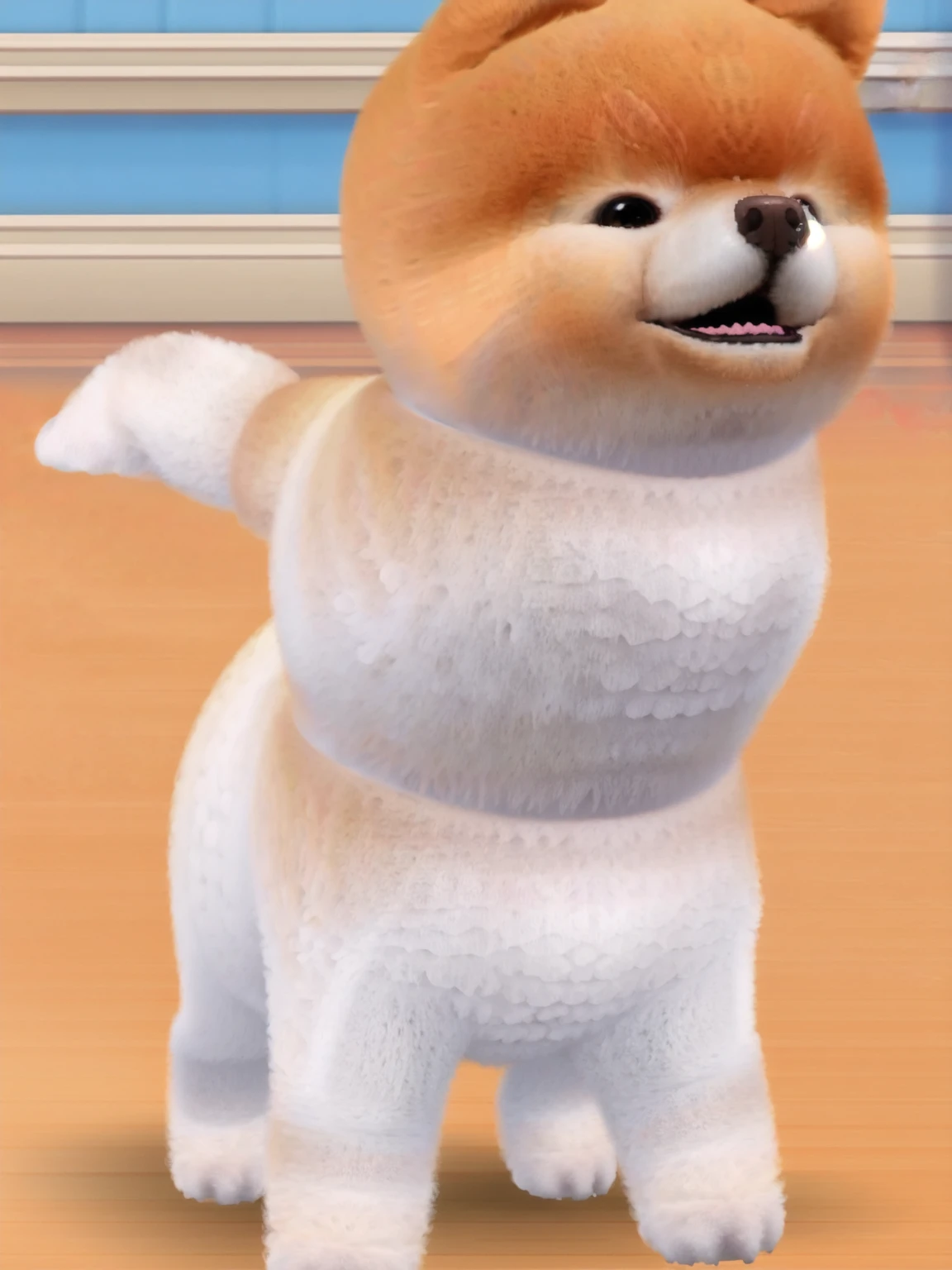 1 fluffy little Pomeranian，Fine fluff，Extremely fine hair，best quality，masterpiece，（Soft colors：1.2）
