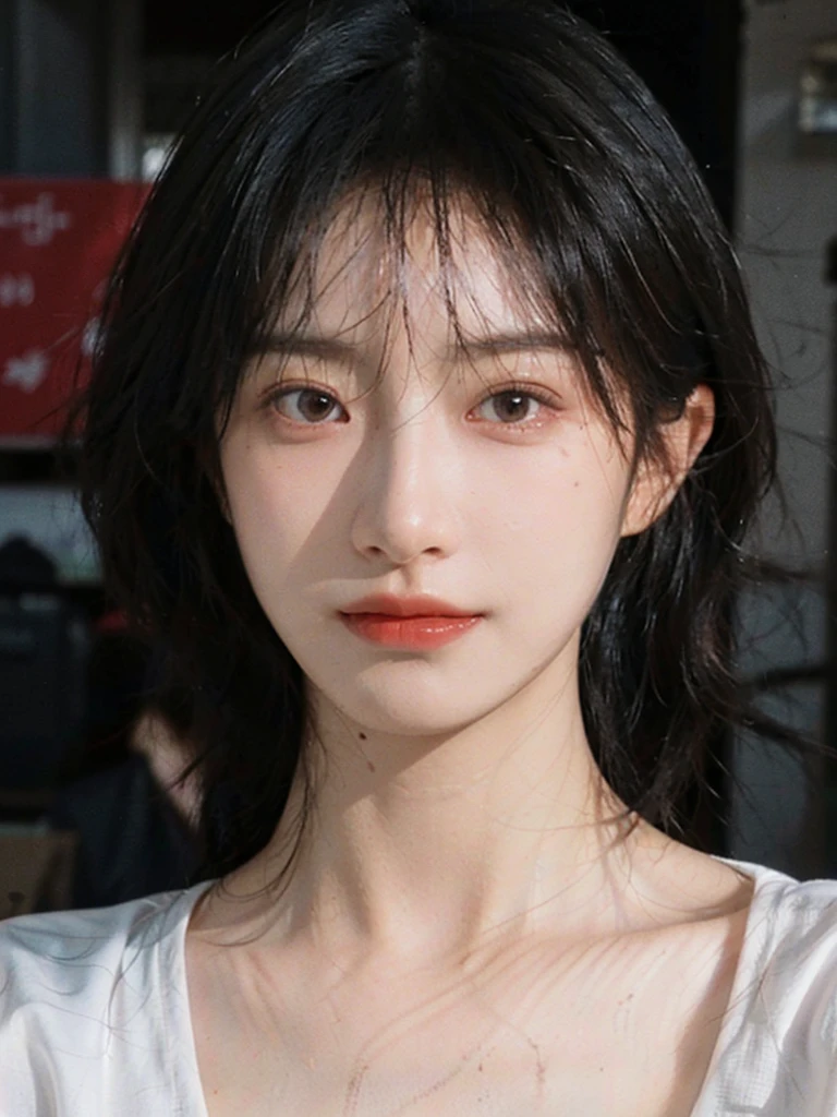 (Skin details:1.4), (smooth skin textures:1.3), (Upper body:1.4),(Upper Body:1.3)Lipstick, background, earrings, serene, calm, Suspenders,(Realistic and detailed eyes:1.2), Natural skin texture, Realistic facial details, Soft dramatic lighting, Vivid details, 35 mm film, outdoor, (Photo Practical:1.4), (hyper Practical:1.4), (Practical:1.3), (Smoother lighting:1.05), (Improve lighting quality:0.9), (Highest quality real skin textures:1.4), Exquisite eyes, Delicate face, Close-up of face, (Enhance the beauty of skin texture:1.1), Hair details,(Large Breasts:1.3)normal body ratio, short hair, Moles under the eyes, A faint smile,Portrait Photography, Depth of Field, Bokeh, Surrealism, Ray Tracing, (Portrait Photography:1.1), Surrealism, High Detail, Chiaroscuro, Ray Tracing, reflected light, Ultra HD, Ultra HD, masterpiece, Textured Skin, Super Detail, High Detail, high quality, best quality