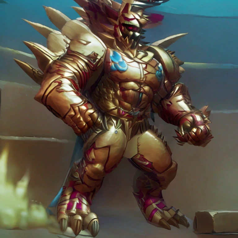 (masterpiece. official art. 8k. best quality. detailed full body. full body.)
(situation 1 : dominating The Phoenix Wolf. The Phoenix Wolf is over 1000 meters long. focus GIANT mechanical Muscular The Phoenix Wolf is trampling the car. Looking down.)
(situation 2 :smoke and flames rising from the destruction in the city)
(Additional details 1: Wearing golden Armor. Cape. Helmet. real texture material. whole body shines like metal. emphasizes the muscles. suit fully made of metal.Robotic suit. no face.).
(Additional details 1.5: The arms are golden. The lower half of the body is golden. The wolf-shaped helmet has sharp fangs. The whole body is golden. The chest area is also golden. There is a ring above the head.).
(Additional details 2: Detailed head. Detailed Body. Detailed abs. gigantic muscles. HYPER MUSCLES. Gigachad Muscular. big muscle. pecs. triceps. traps. unusually developed muscular body. body full of huge muscles. showing off muscles. pectorales enormes. Exaggeratedly huge muscles. huge muscles. long legs.).
(Additional details 3: Spread wings. It has wings. The claws are sharp. Sharp teeth.). He is laughing defiantly. The claws are sharp. Sharp teeth.).