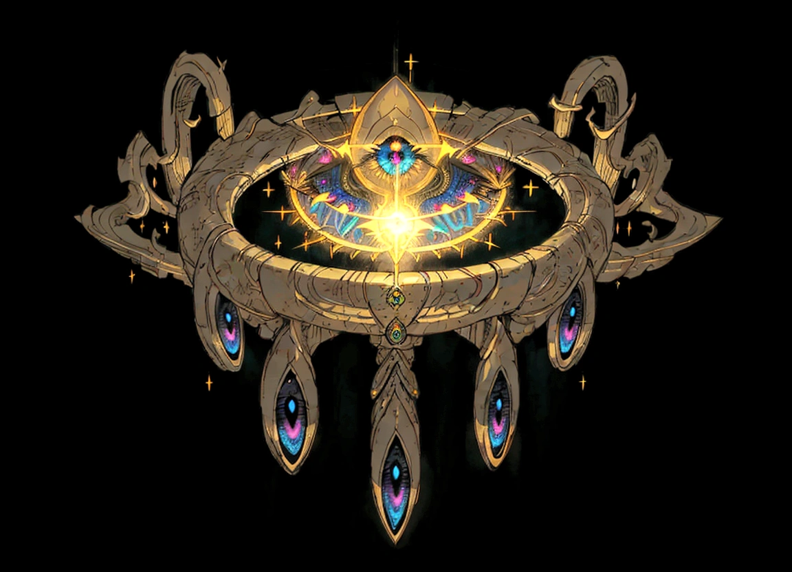 an eye with a glowing glow on it, ancient symbol behind it, fantasy game spell symbol, all seeing eye, mystic eye, all - seeing eye, mystical third eye, supernatural golden eyes, eye of horus, cyberpunk demonic symbols, ( all seeing eye ), morrowind, wedjat eye, protoss!!!!, neverwinter nights, 3rd eye