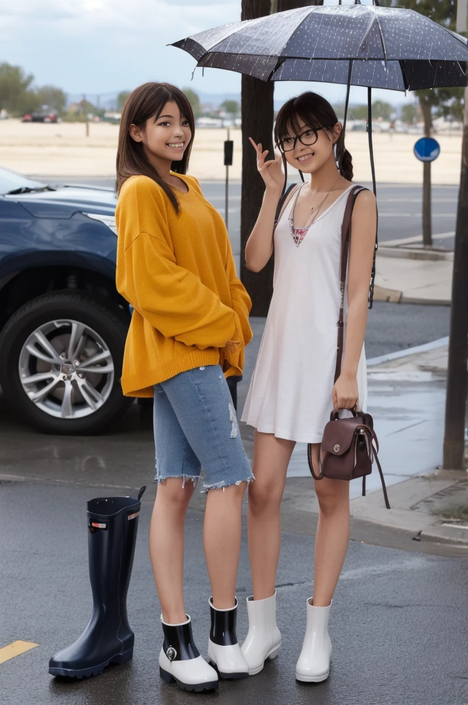 prety girls,Wearing rain boots,