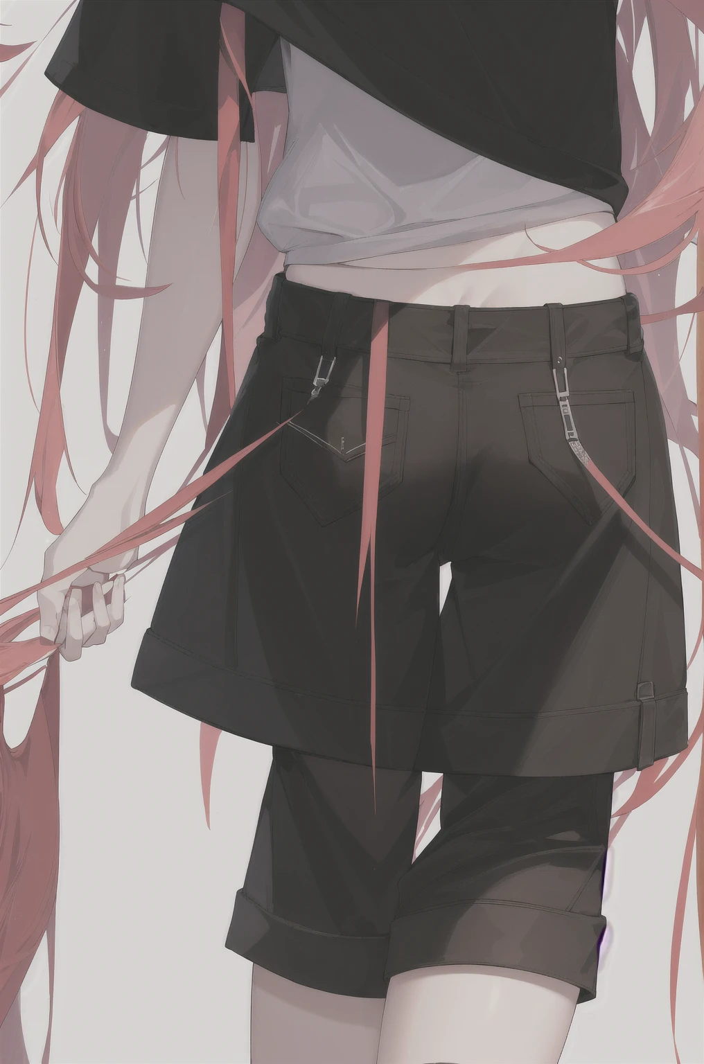 8K,high resolution,absurd,masterpiece,best quality,The original,Extremely detailed CG,Extremely detailed wallpaper,Perfect lighting,1 Girl
(hutaodef:1.2),Black shorts,black h在 with h在 ,Regular Clothes,white background,smile,Hair Bunch,Hairpin