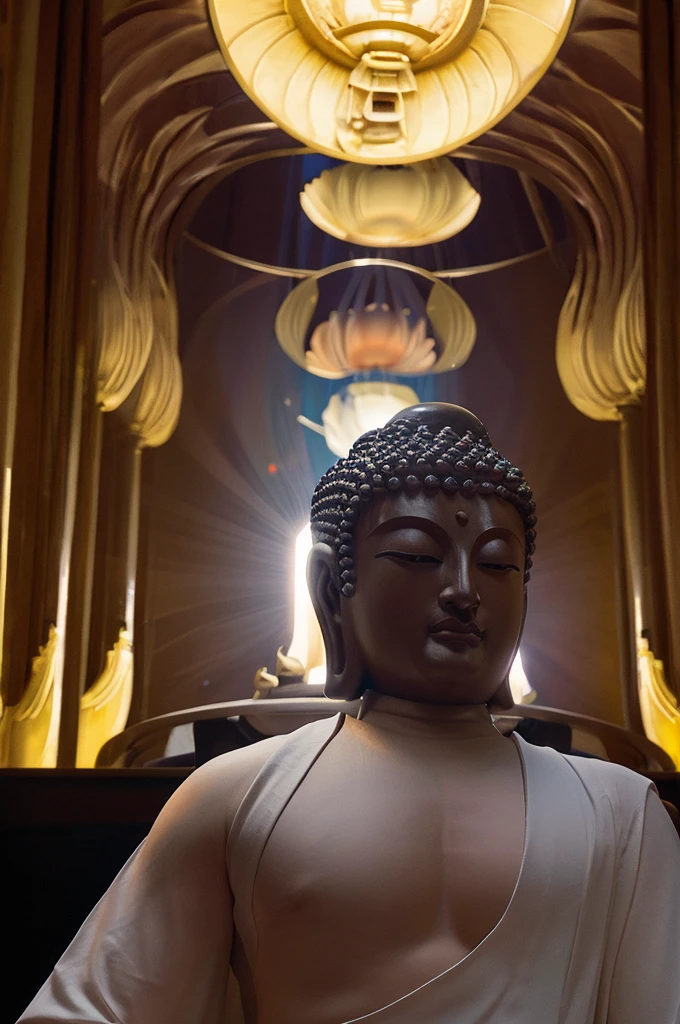 Two Buddhas engaged in the ultimate battle, dynamic and intense, high-quality, revealing their lower bodies, in an energetic and vibrant scene, with the highest level of detail and quality.