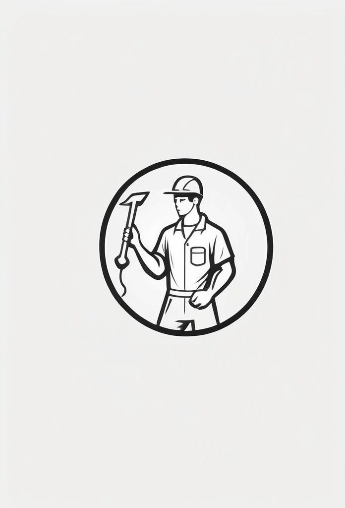 Japanese、Handling small tools、Inside the stylish logo of an electric company、A cool, chic and modern design depicting a small person working very seriously using small tools such as spanners, doing mundane but serious work. The monochrome background is pure white.