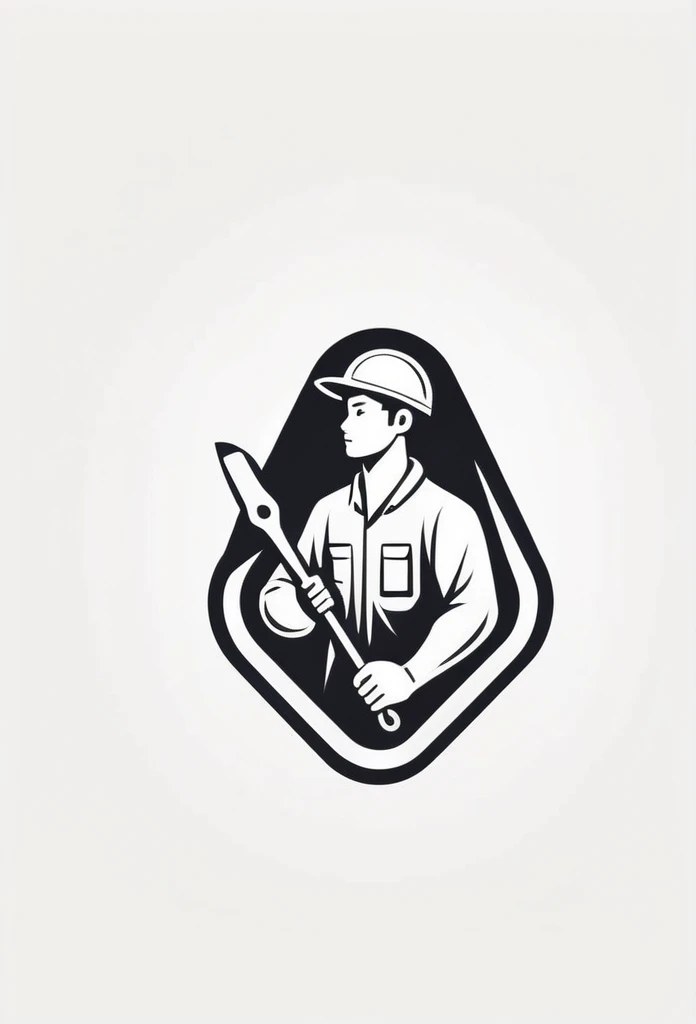 Japanese、Handling small tools、Inside the stylish logo of an electric company、A cool, chic and modern design depicting a small person working very seriously using small tools such as spanners, doing mundane but serious work. The monochrome background is pure white.