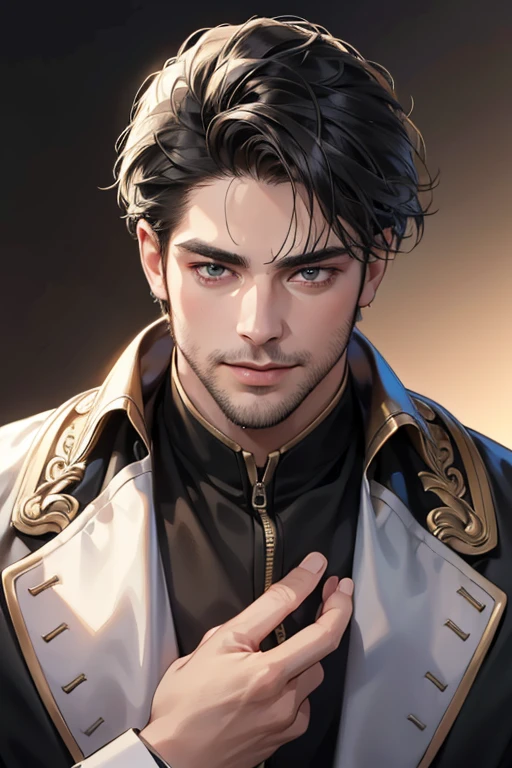 (best quality,4k,8k,highres,masterpiece:1.2),ultra-detailed,(realistic,photorealistic,photo-realistic:1.37),30 year old man,3 day beard,handsome anime,portraits,strong,masculine,dark hair,sharp jawline,mesmerizing eyes,perfectly styled hair,cool anime outfit,confident expression,vibrant colors,dynamic lighting, CEO and expression smile in love.
