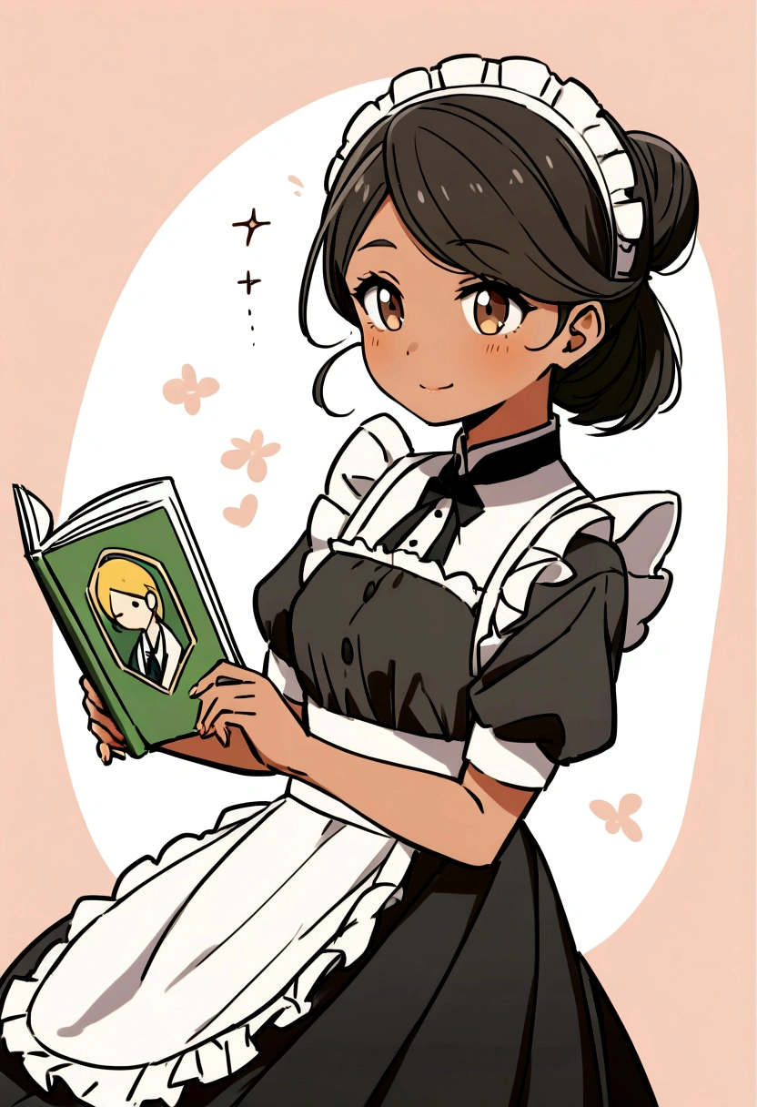 Name: María "Mari" Pérez
Age: 32 years old
Physical Description: Average height, with black hair usually tied in a bun, brown eyes, and tan skin. Wears a traditional maid uniform: black dress with a white apron.
Personality: Diligent, kind, and observant.
Background: Grew up in a small village and moved to the city to find work and support her family. She takes pride in her work and is highly regarded by her employers for her dedication and attention to detail.
Additional Details: Has a soft spot for children and often tells them stories. Enjoys reading romance novels in her free time.