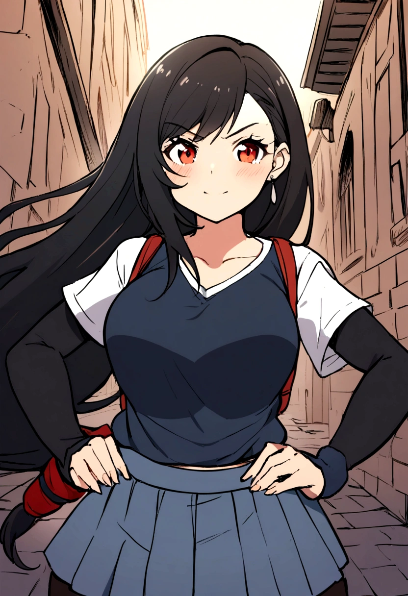 1girl, student uniform, black hair, tifa lockhart, revolution