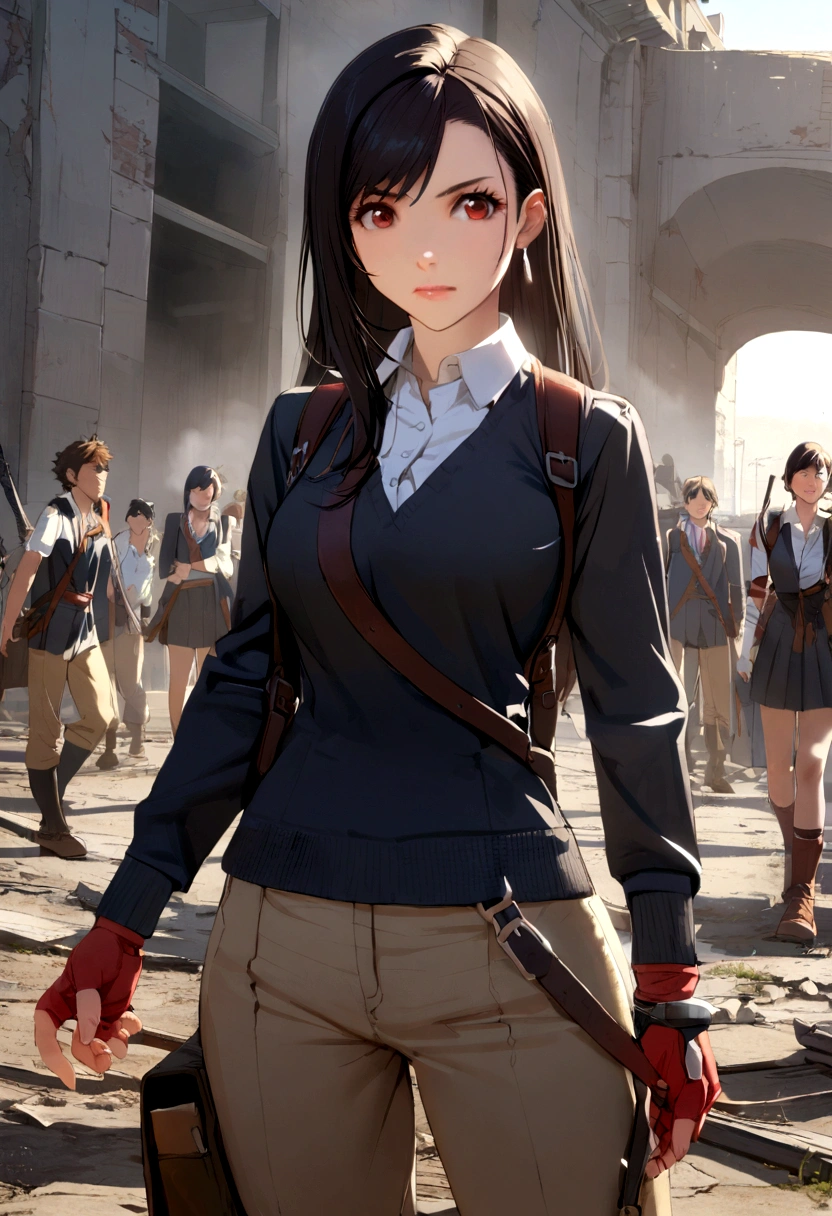 1girl, student uniform, black hair, young tifa lockhart, revolution,  body