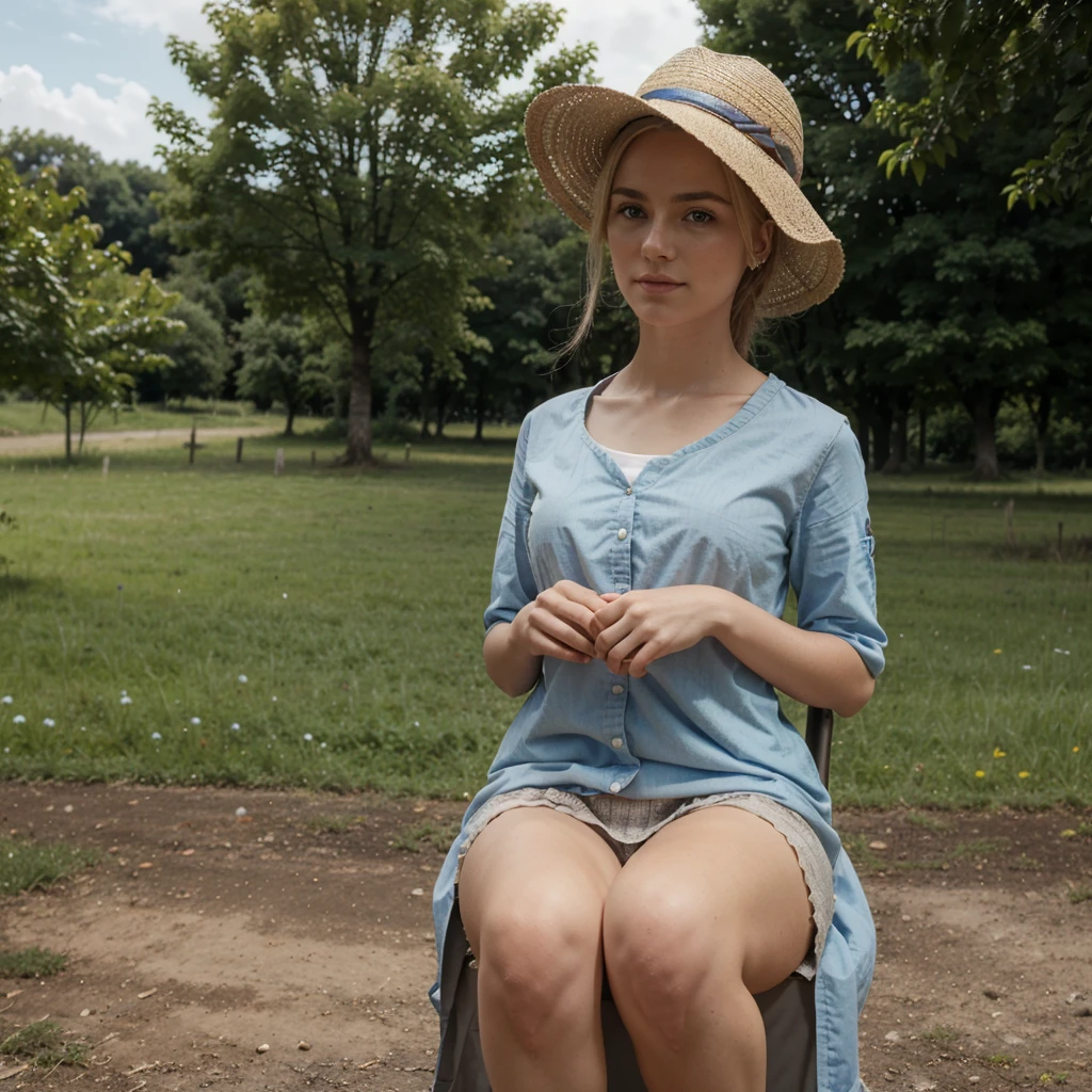 belle blonde assise sur une couverture à carreaux dans un parc, (entourée de paniers de pique-nique et de nourriture fraîche, portant une tenue estivale et un chapeau de paille.), très détaillé, 21 ans, visage innocent, Cheveux ondulés naturels, yeux bleus, Haute résolution, chef-d&#39;œuvre, Meilleure qualité, détails complexes, Très détaillé, Netteté, Peau détaillée, Réaliste skin texture, texture, Yeux détaillés, professionnel, 4k, sourire charmant, tourné avec Canon, 85mm, faible profondeur de champ, Couleur de vision Kodak, corps parfaitement ajusté, extrêmement détaillé, Photo_\(ultra\), photoRéaliste, Réaliste, Post-traitement, Détails maximaux, rugosité, vrai vie, ultra Réaliste, photoréalisme, la photographie, 8k euh, la photographie