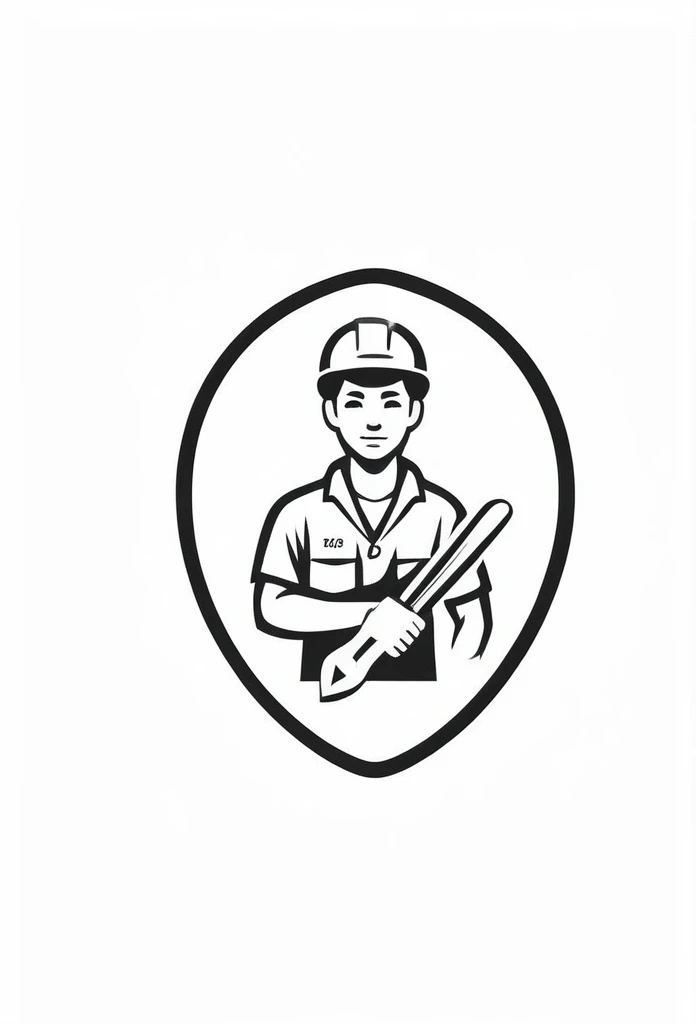 Japanese、Handling tools、Inside the stylish logo of an electric company、Handles small tools such as spanners、A cool, chic and modern design depicting a modest but earnest and serious worker in a small size. The monochrome background is pure white.
