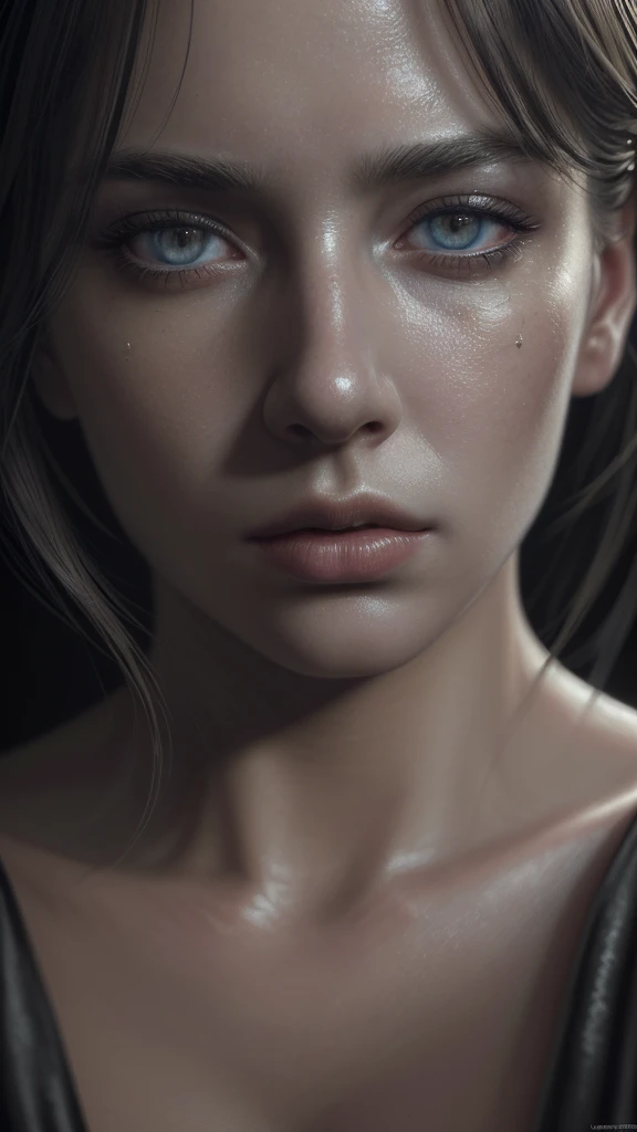 A detailed, realistic portrait of a beautiful woman, (best quality,4k,8k,highres,masterpiece:1.2),ultra-detailed,(realistic,photorealistic,photo-realistic:1.37),extremely detailed eyes and face,longeyelashes,beautiful detailed lips,portrait,dark moody lighting,cinematic,dramatic,chiaroscuro,moody,low key,dramatic shadows,hyper detailed,intricate details,high contrast,photorealistic painting,oil painting,detailed facial features,dramatic lighting,realistic skin texture,cinematic lighting,dramatic pose,cinematic composition