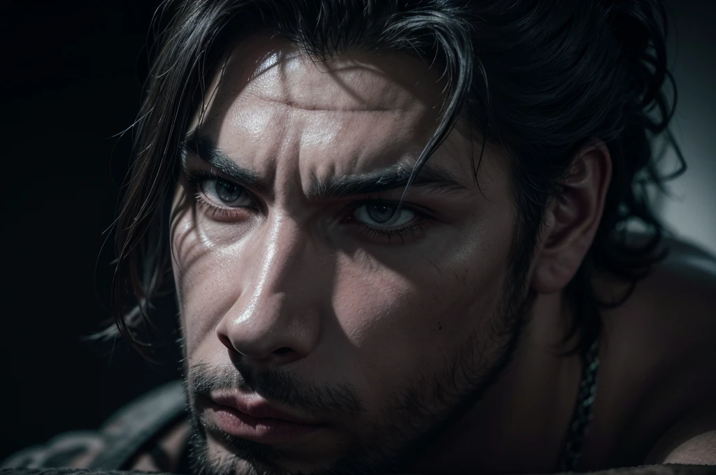 lobo solitario, lone wolf, dark fantasy, dramatic lighting, cinematic, chiaroscuro, dramatic pose, moody atmosphere, sharp focus, detailed facial features, intense gaze, textured fur, powerful muscles, (best quality,4k,8k,highres,masterpiece:1.2),ultra-detailed,(realistic,photorealistic,photo-realistic:1.37)