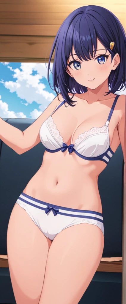 、White panties visible、Panty shot、White bra、Without skirt、Panties in full view、whole body、後ろから、四つん這い