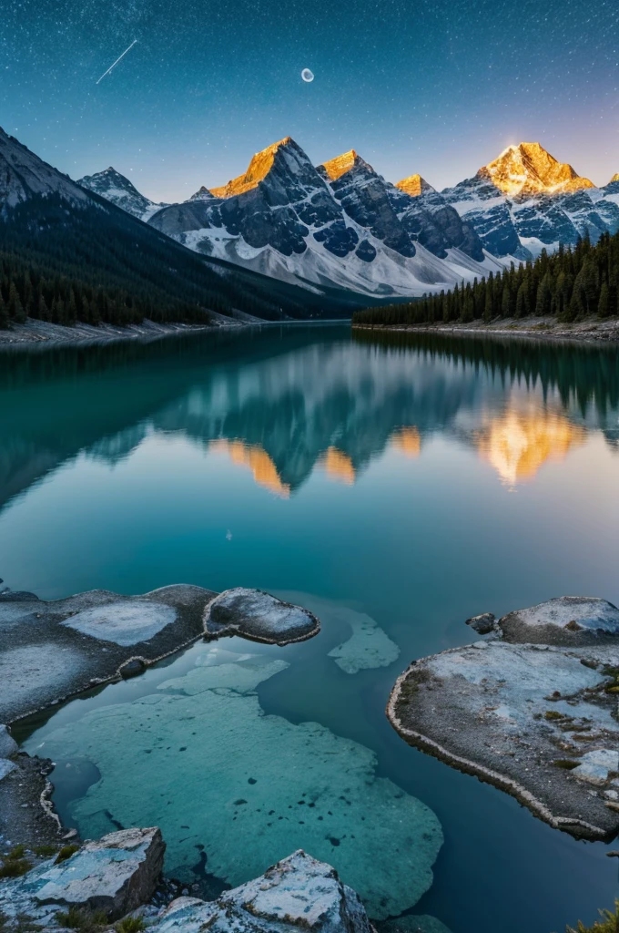 mountain,moon,star,lagoon,High resolution images,realistic,8K