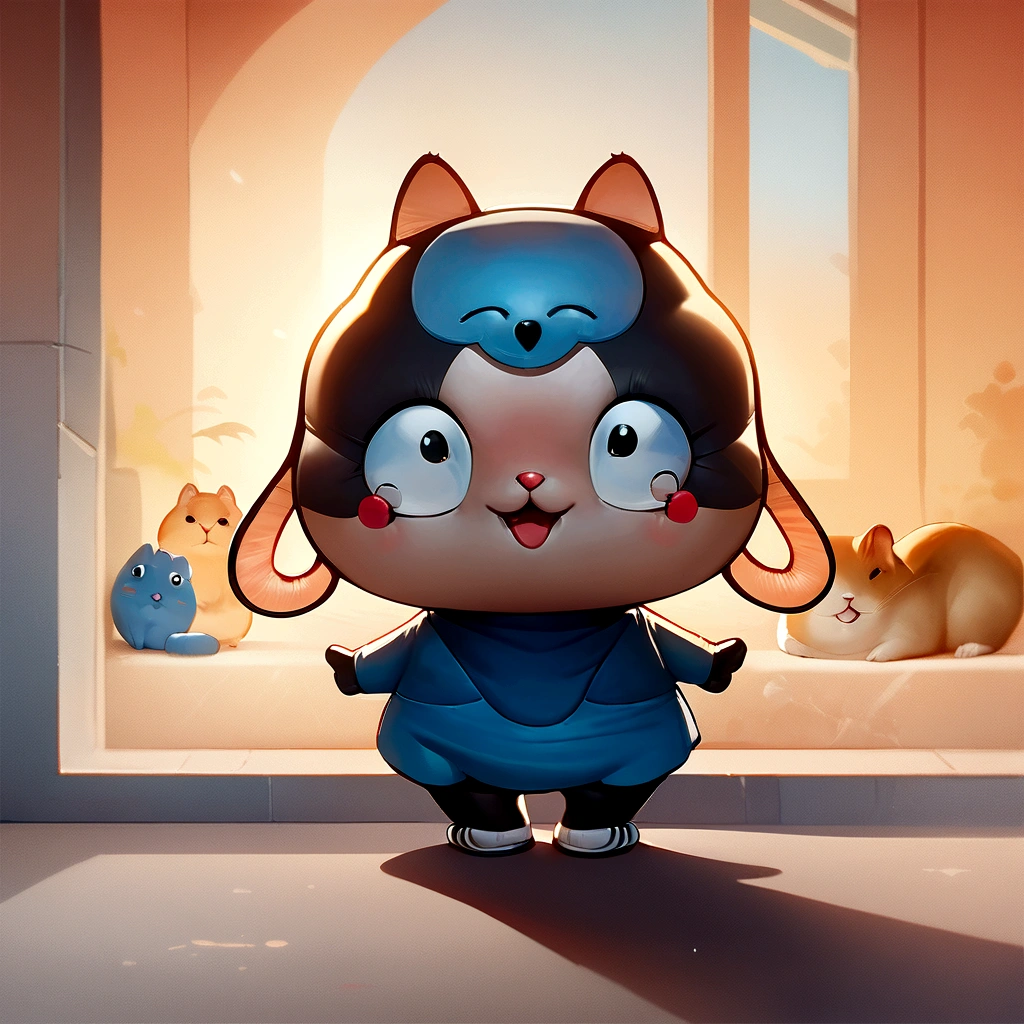 Cartoon cat wearing blue jacket and sneakers,Cute cartoon characters, cat, Lovely characters,, Realistic illustration, lovely artwork, High detail cartoon, Lovely detailed artwork, hamster, rendering art, Ultra-fine and clear rendering,, Gatis