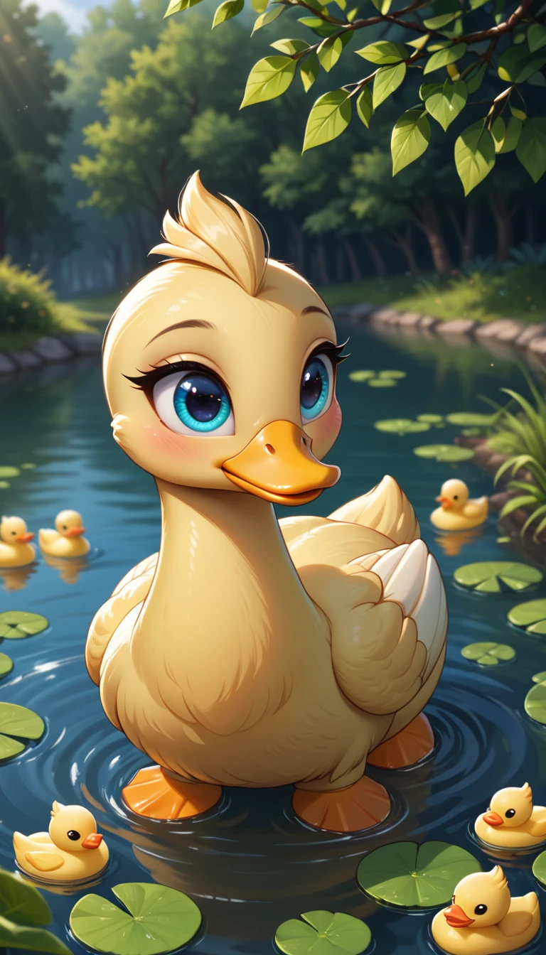 A tiny yellow duckling with cute bright eyes,