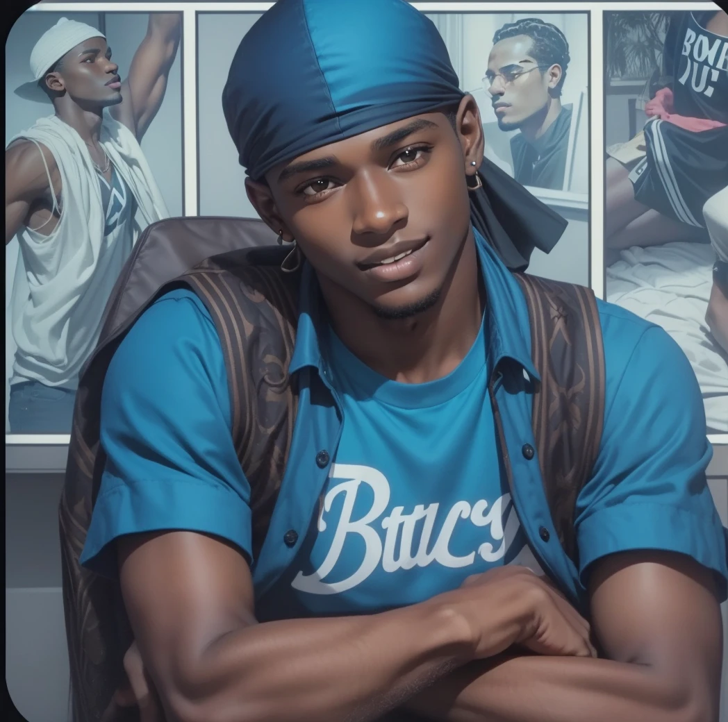 jeune homme noir, Very realistic face, cihgano, beautiful curly hair, de face, peau noire, dark skinned, very beautiful, ((peau noire)), Jeune homme, , Young man black three beau, souriant, joyeux, ((peau noire)), dark skinned, (brown eyes), vêtu d'un t-shirt black, looking directly at the camera, fond clair, Soft Light, details of the cheveux bouclés well defined, ambiance photographique, couleurs vives. Medium: Realistic painting, best quality, ultra-detailed, sharp focus, physically-based rendering, professional, vivid colors.