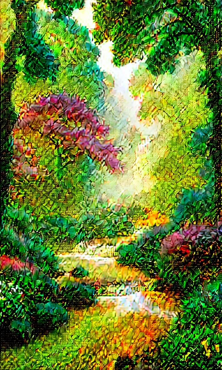 Stil, ChromaV5, nvinkpunk, (extremely Detailed 8k CG unit wallpaper), A picture of a majestic river, Trees on the sides, little waterfall, Thick fog, award-winning photography, chromatic aberration, Detailed, HDR, bloom, Monet-Stil, Pissarro und Sisley, Trend at Artstation, Trend bei CGSociety, Art on the move