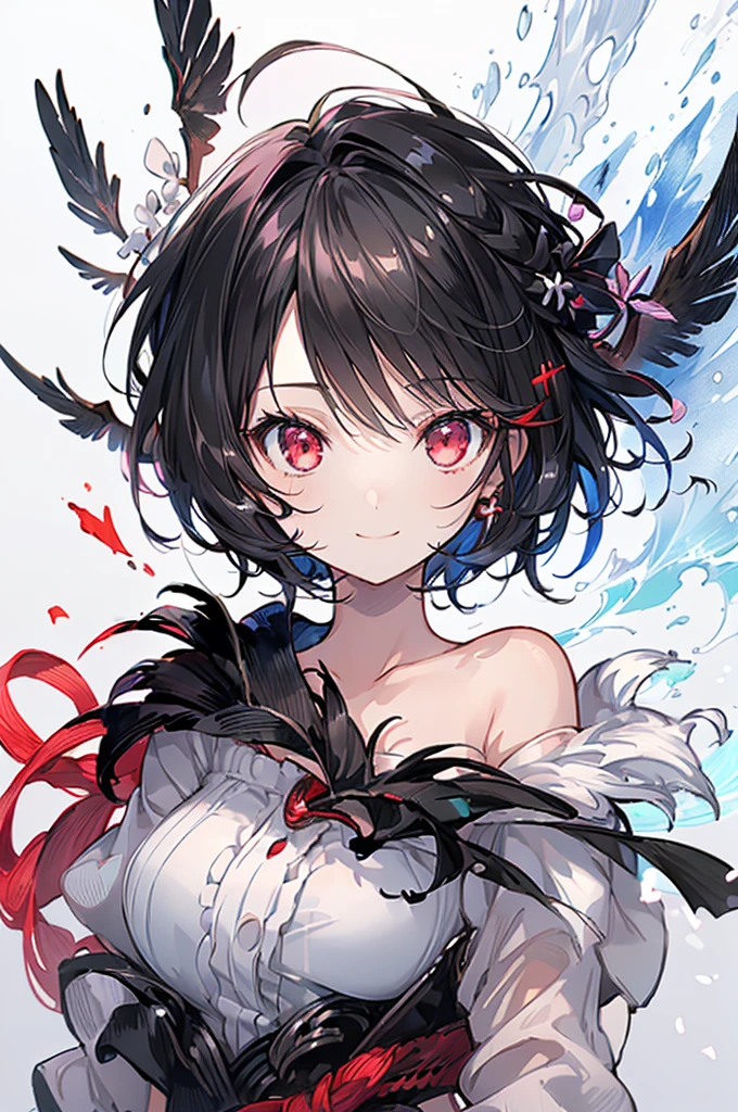 (masterpiece, highest quality, highest quality, (No text), Beautiful and aesthetic:1.2),No text,アニメ、BREAK,One Girl，Black Hair Girl　short hair　Tree Eyes　Beautiful eyes　Red eyes　cool　smile　Red and Black　Black mini skirt　whole body