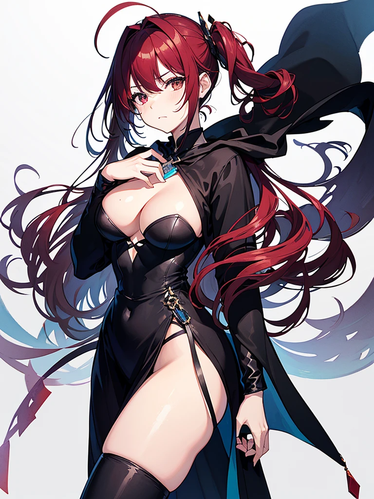 Robed, Black clothes, The skin is hidden, I was wearing long pants,cool,黒いRobed, Toned body, Wine red hair, one big woman,Updo, Nervous,Cowboy Shot, sketch (Character design sheet, same characters, whole body, Three-View, front, ~ ~ ~ side, return),(Very bright:1.1), White Background, [1 Girl:7], (Tilt your head:1.2), ([sketch|watercolor \(Moderate\)]:1.15), (Ink blotches:1.1), (pale:1.2), Chaotic Abstract Background, Vector Trace, Gradient Blending, Bright colors, that&#39;wonderful, Very detailed, Complex, (Very low contrast:1.4