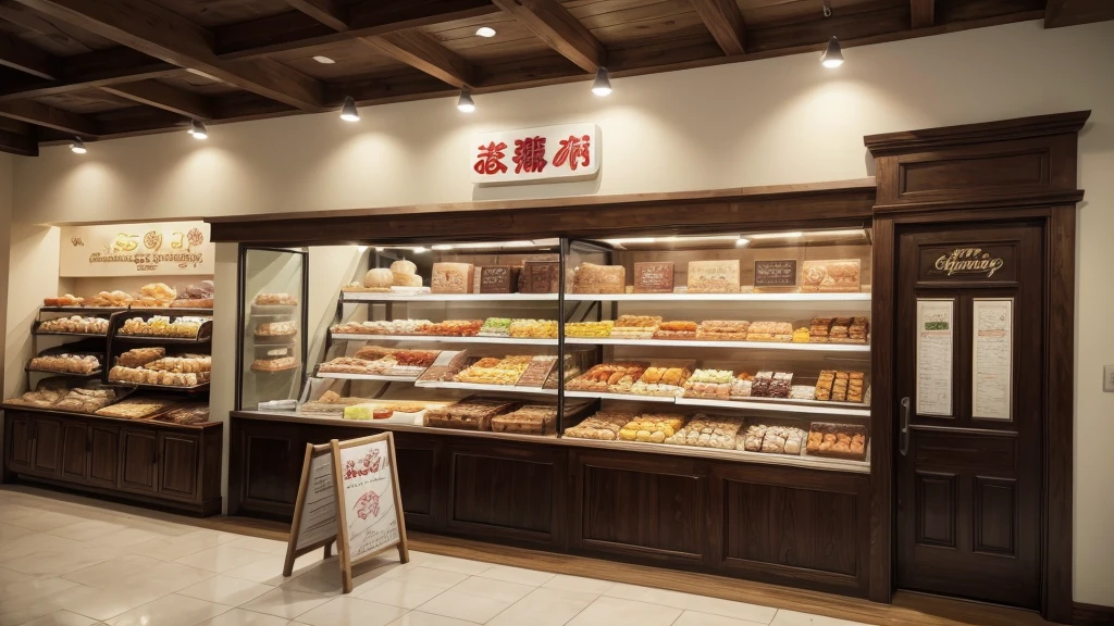 A bakery slogan showing its products among them, savory, juices, candies, etc..