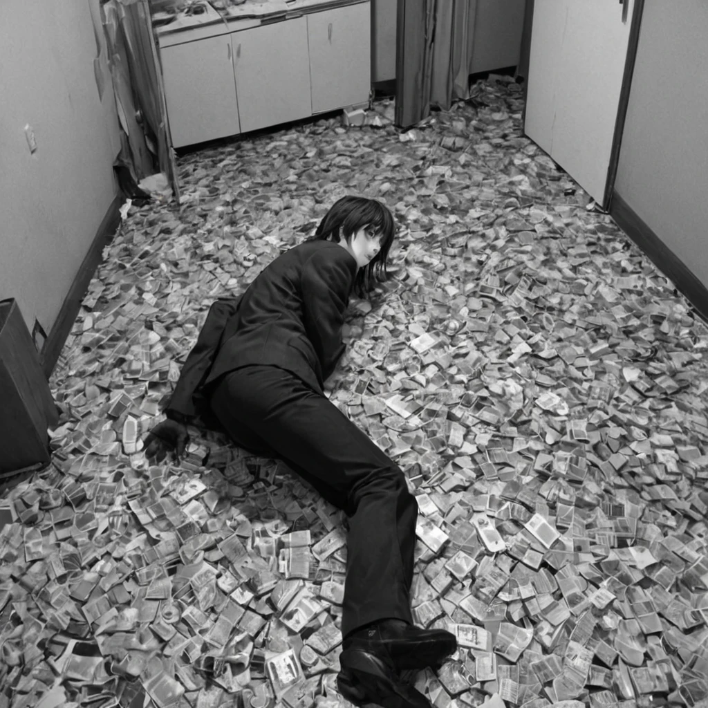 throwing trash on the floor, (anime), bizarre scenario, This is Junji, Yusuke Murata, black and white, 8K, anime, horror