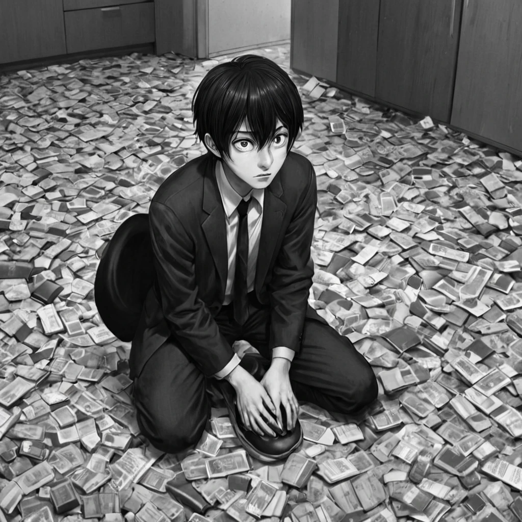 throwing trash on the floor, (anime), bizarre scenario, This is Junji, Yusuke Murata, black and white, 8K, anime, horror