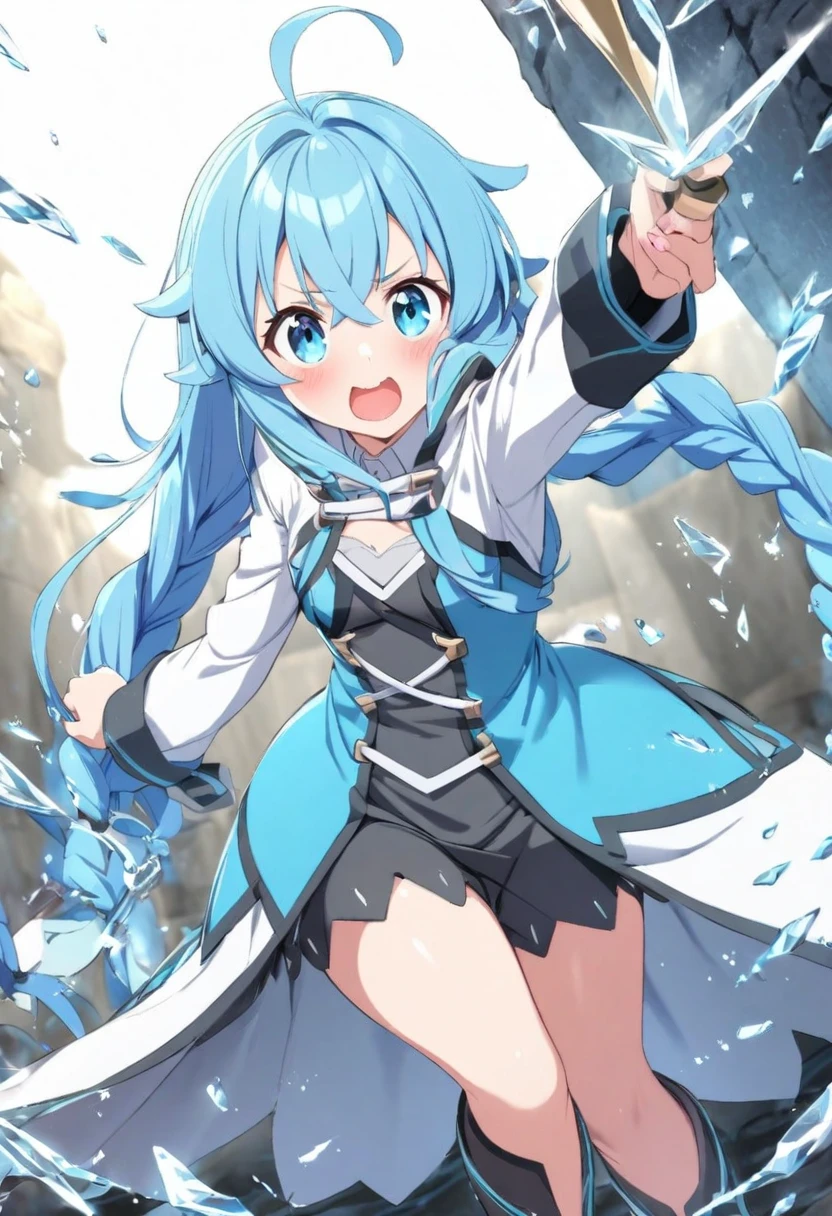 Ice Dungeon　Roxy fighting with magic　Highest quality　cute　