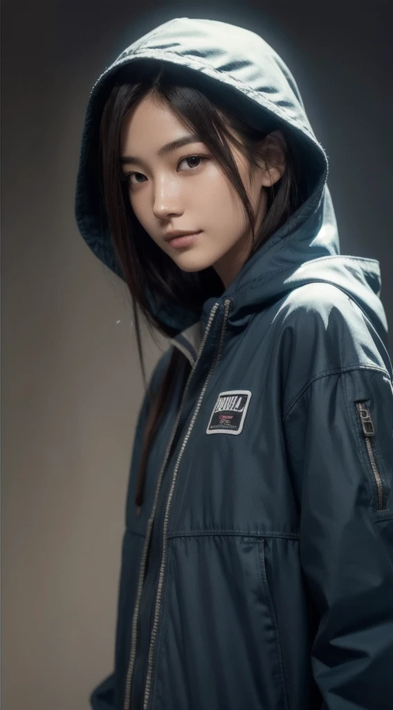 8k, best quality, masterpiece, realistic, ultra detail, photo realistic, hyper realistic, smoother lighting, increase cinematic lighting quality, realistic lighting, backlighting, brightening light, Increase quality, best quality real texture skin,
close-up, slender, cute face, smile, beautiful details eyes, 19years old korean, pretty, Drill hair with electric blue color, hood,