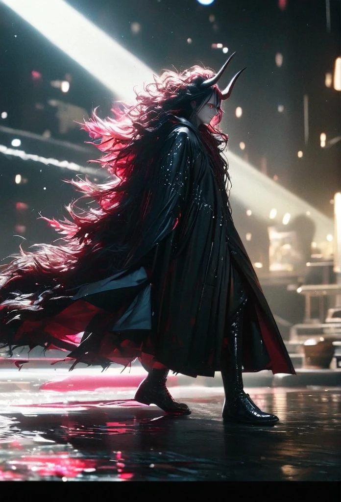 (solo), masculine, black hair, messy hair, mane hair, long hair, dense hair, wild hair, expressive hair, mature,(25 year old), pale skin, red eyes, ((man)), wearing a black robe, black demon horns,, serious, handsome, attractive, eye reflection, depth of field, thunder aura,cinematic lighting, ray tracing, depth of field, cinematic lighting, ray tracing, UHD, high details, best quality, highres, high quality, award winning, super detail, masterpiece, 8k, UHD, high details, best quality, highres, high quality, award winning, super detail, masterpiece, 8k, digital art, anime coloring, full body, body shot, good face, perfect face, detailed face, good eyes, sitting on a throne