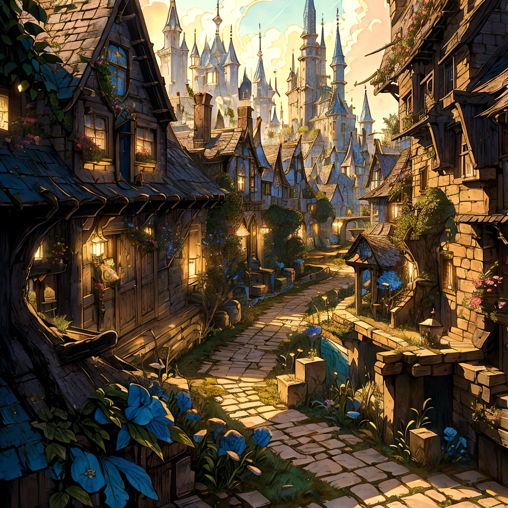 there is a small courtyard with a fountain and a lot of houses, medeival fantasy town, fantasy town setting, a bustling magical town, beautiful render of a fairytale, fantasy town, realistic fantasy render, fairy tale place, magical village, realistic photo of a town, beautiful detailed miniature, beautiful detailed fantasy, fantasy setting, ultra detailed fantasy, fantasy architecture