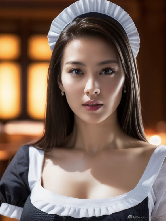 (8ก, 最high quality: 1.2), Very detailed, Complete solution, (Realistic, Realistic photo: 1.37), Portraiture, High resolution RAW color photograph, Professionally arrested, High resolution and beautiful, High resolution, 8ก Image Wallpaper, Amazing details, Large file size, Very detailed美しい女の子, Very detailed face, (Super beautiful, well-defined eyes:1.8), The nose is precisely shaped., expressive lips,(sunset,Big House, Seaside restaurant background:1.2) , One Story, pretty girl, Realistic、 (Movie Scenes,Fantasy art,最high quality,high quality,High resolution,high qualityの質感,Attention to detail,Beautiful details,Fine details,Very detailedCG,Detailed Texture,Realistic representation of face,Tabletop,before,dynamic,bold),1 Girl,Very detailed肌,curve,(Covered nipples:0.8),Beautiful breasts,Large Breasts,Pale skin,Pointed Chest,Erect nipples,(Very thin hair),(Super soft hair),(Super Straight Hair),Long, slicked bangs,Very light coppery amber hair,Hair on one eye,Very lean body,Smart Abs,(Sexy maid outfit:1.5),(Open your mouth:1.3),