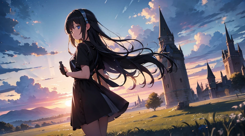 Midnight steppe、Headphones are placed、Beyond the grassland are the castle walls、darknesysterious