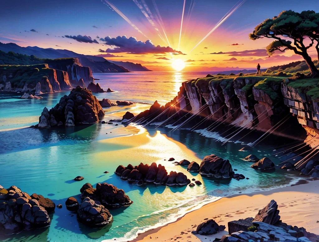 the sun is setting over a rocky beach, which shows a beach at sunset, beautiful lava landscape, croatian coastline, new zealand landscape, rocky shore, award winning landscape photo, shutterstock contest winner, today's featured photography 4k, beautiful dark beach landscape, by John Eyre, award - winning 4 k photograph, an amazing landscape image, award-winning photo uhd
