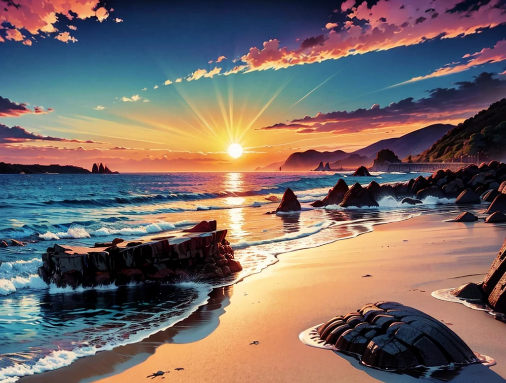 the sun is setting over a rocky beach, which shows a beach at sunset, beautiful lava landscape, croatian coastline, new zealand landscape, rocky shore, award winning landscape photo, shutterstock contest winner, today's featured photography 4k, beautiful dark beach landscape, by John Eyre, award - winning 4 k photograph, an amazing landscape image, award-winning photo uhd