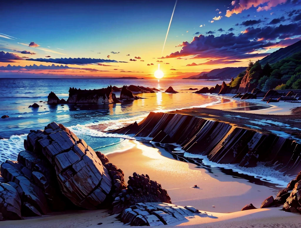 the sun is setting over a rocky beach, which shows a beach at sunset, beautiful lava landscape, croatian coastline, new zealand landscape, rocky shore, award winning landscape photo, shutterstock contest winner, today's featured photography 4k, beautiful dark beach landscape, by John Eyre, award - winning 4 k photograph, an amazing landscape image, award-winning photo uhd