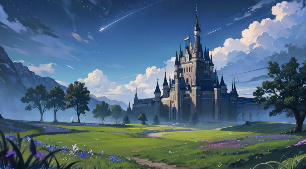 Midnight steppe、Headphones are placed、Beyond the grassland are the castle walls、darkness