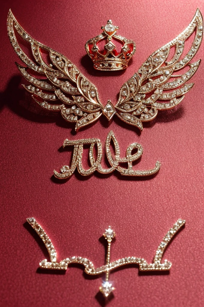 A stylized letter Mohit with a metallic texture, adorned with small diamond-like decorations. The letter is topped with a King Cap and flanked by realistic, detailed angel wings. The entire design is set against a best background and glows with red and Pink hues