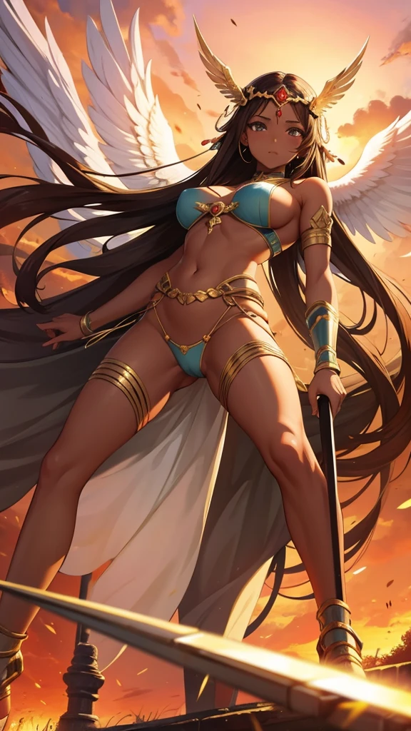 Brown skin Beautiful War Goddess Sexy high leg Angel's wing Gal Angel Lewdな顔 Vulgar tattoos Lewd Fallen Angel The despised angel Vulgar pose