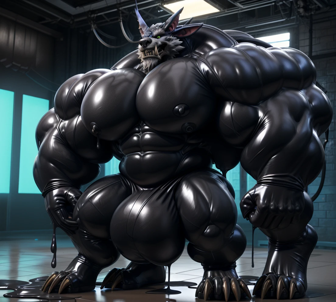 solo, male, , , ,  (hyper pecs:1.2), （long thick thighs:1.5）, standing, indoor,，(，,(,solo,very hyper muscles:1.3)((, Huge bulge：1.3))）（corruption)), black glowing liquid，（((liquid_latex, , rubber:1.2)，,black latex，goo transformation，(gooey)()(l），unreal engine,perfect light，detailed, photorealistic, 4k, hd, , , , good anatomy, , (), ,, high quality, best quality, concept art, photorealistic, warwick